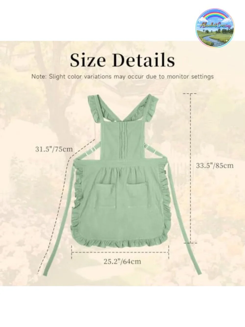 Vintage Ruffle Waist Apron with 2 Pockets, Cotton Tie Strap, Full Coverage